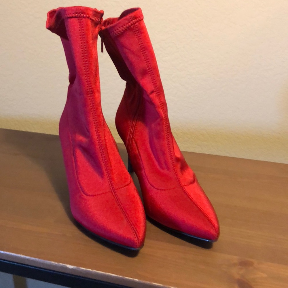 Red, zip up booties